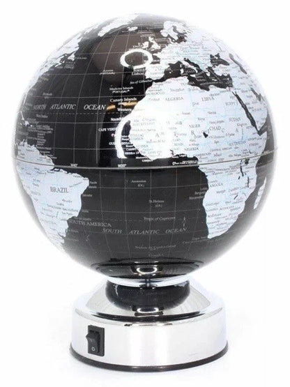 Rotating World Globe Black & Silver 24cm | Battery Operated | Educational Desktop Gift | Leonardo LP48993