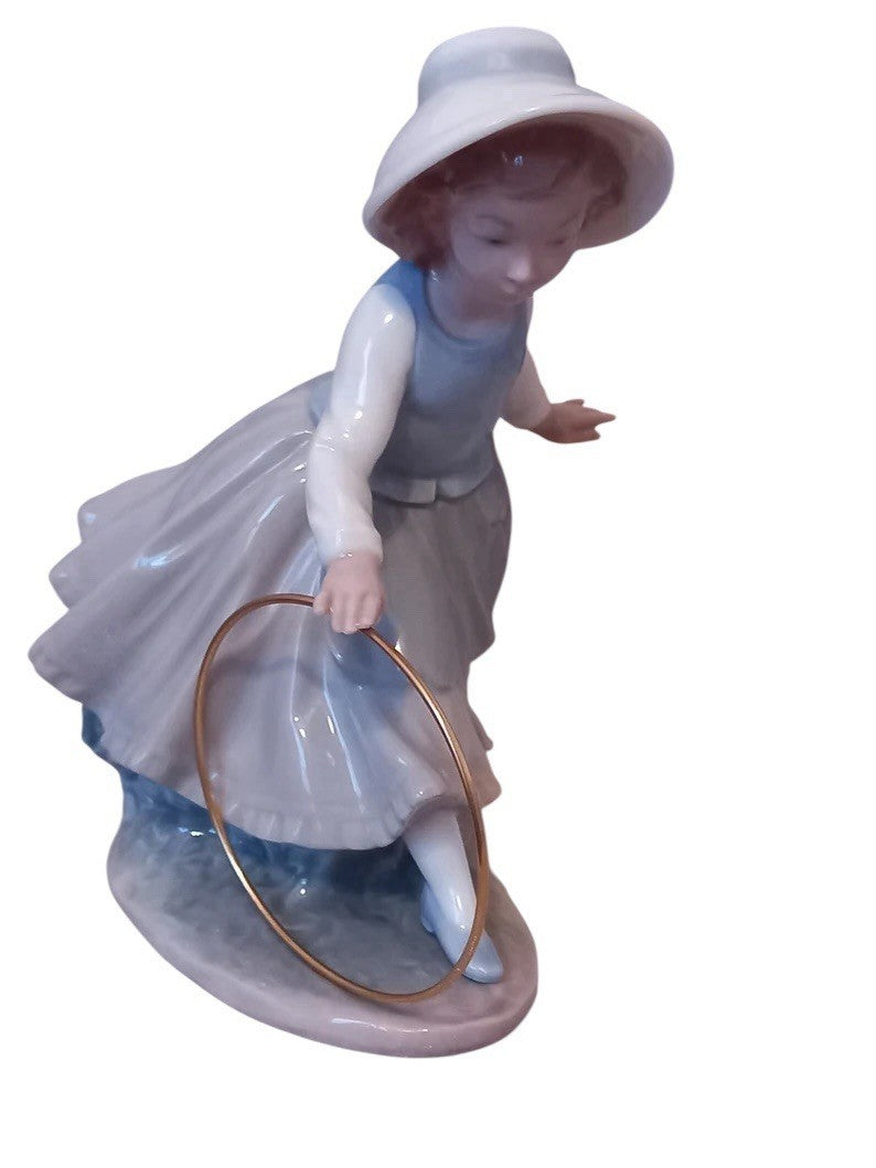 NAO by Lladro Girl with Hoop Classic Vintage Style | Hand-Painted Porcelain Figurine | Made in Spain | New Boxed