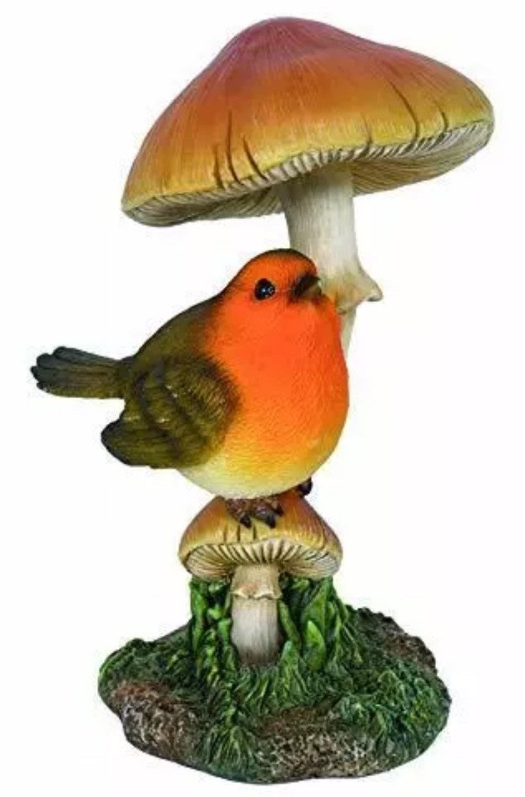 Vivid Arts Robin on Toadstool Resin Ornament | Brown & Red | MPN BG-RB03-F | Home or Garden Decoration
