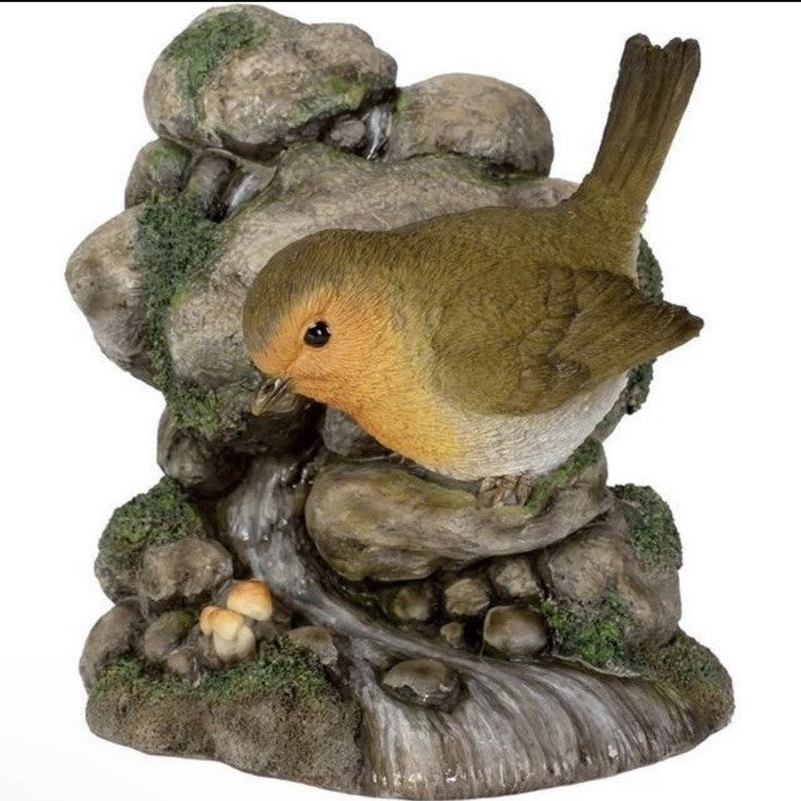 Vivid Arts Robin on Waterfall Garden Ornament | Resin | Frost Resistant | Robin Bird Gift BG-RB12-F