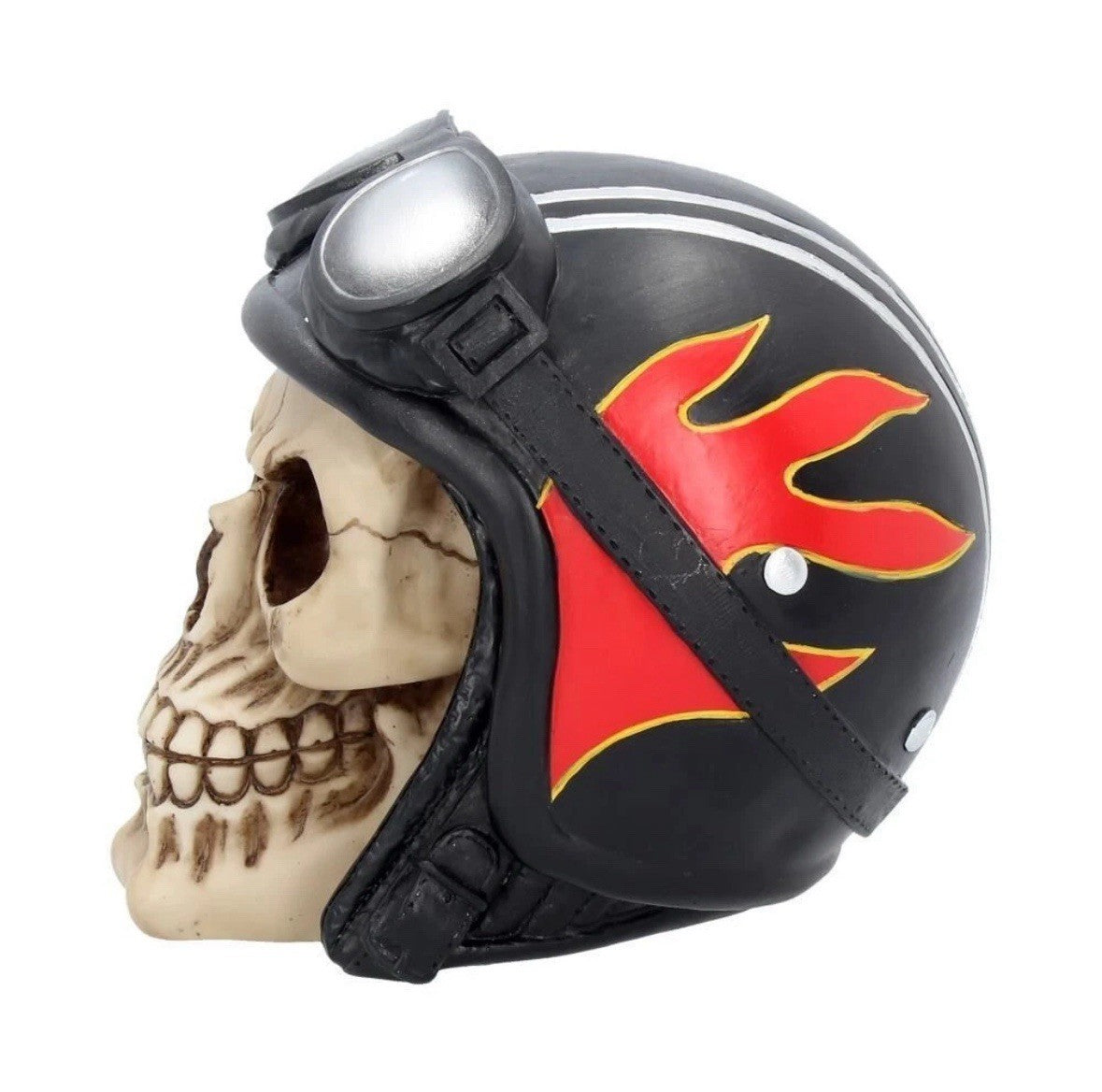 Nemesis Now Hell Fire Biker Skull Motorcycle Helmet Resin Ornament 15cm | Gothic Man Cave