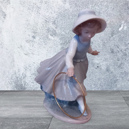 NAO by Lladro Girl with Hoop Classic Vintage Style | Hand-Painted Porcelain Figurine | Made in Spain | New Boxed