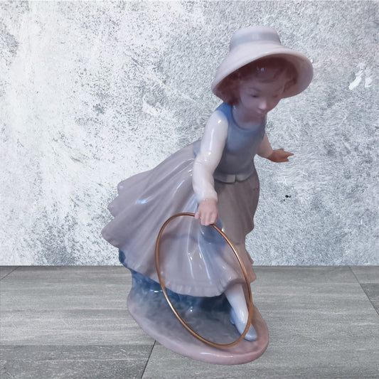 NAO by Lladro Girl with Hoop Classic Vintage Style | Hand-Painted Porcelain Figurine | Made in Spain | New Boxed
