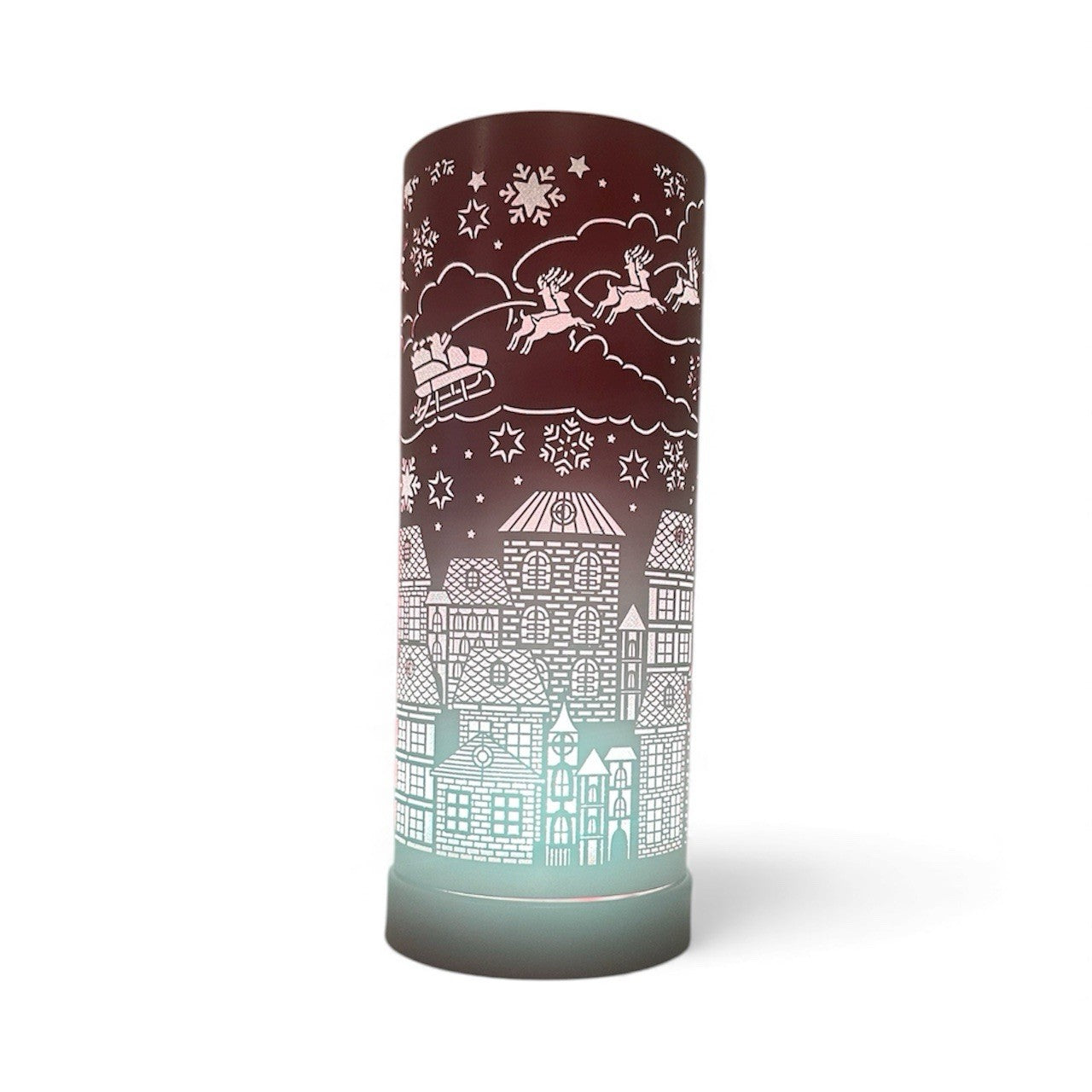 Christmas Aroma Oil Burner LED Colour Changing | Santa Sleigh Over Town | 25cm Electric | Festive Home Gift