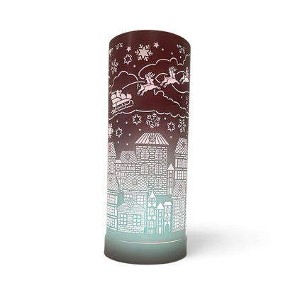 Christmas Aroma Oil Burner LED Colour Changing | Santa Sleigh Over Town | 25cm Electric | Festive Home Gift
