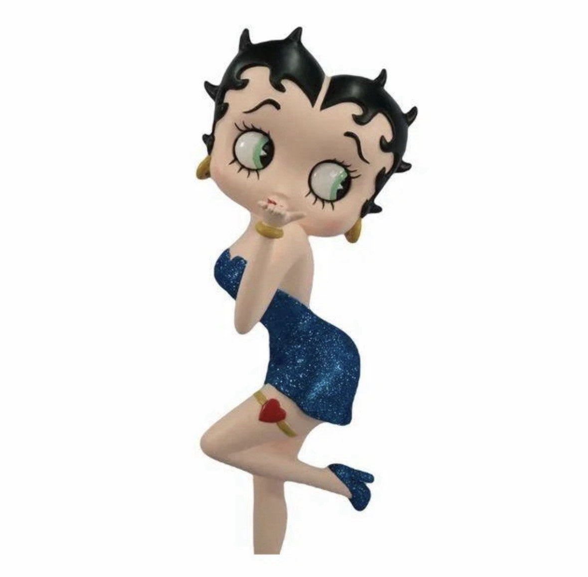 Betty Boop Blue Glitter Blowing Kisses Collectible Figurine 32cm | Hand-Painted Resin Statue