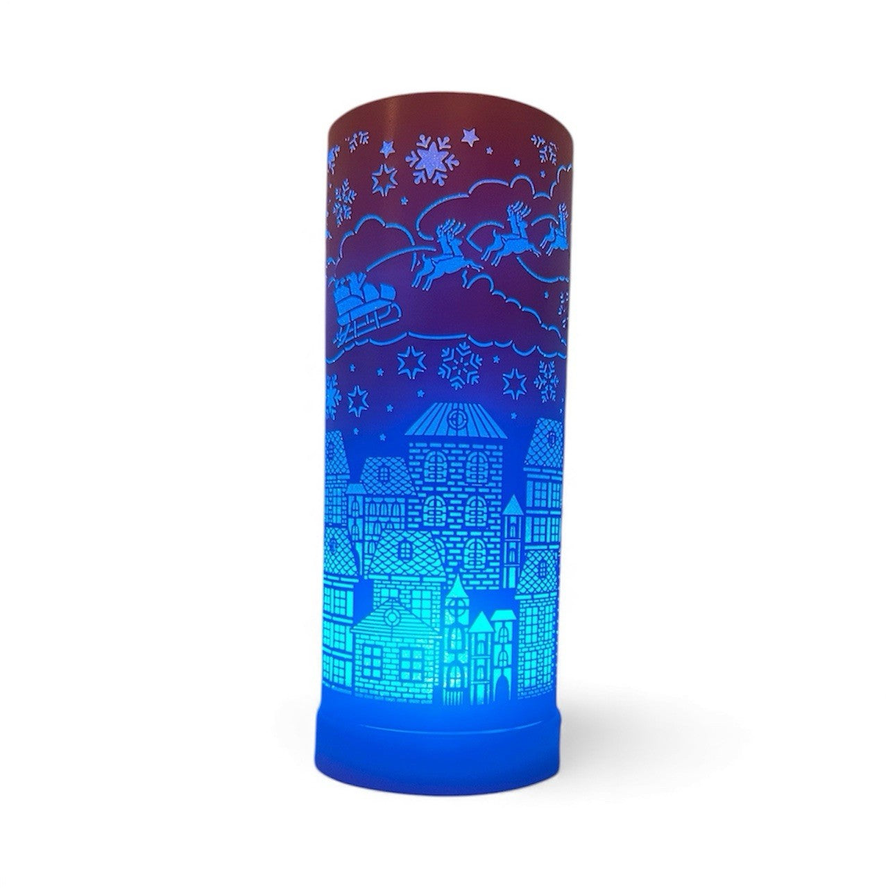 Christmas Aroma Oil Burner LED Colour Changing | Santa Sleigh Over Town | 25cm Electric | Festive Home Gift