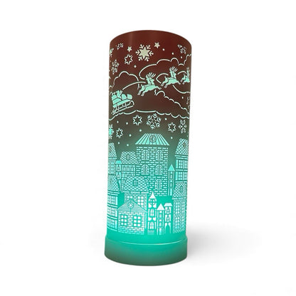 Christmas Aroma Oil Burner LED Colour Changing | Santa Sleigh Over Town | 25cm Electric | Festive Home Gift