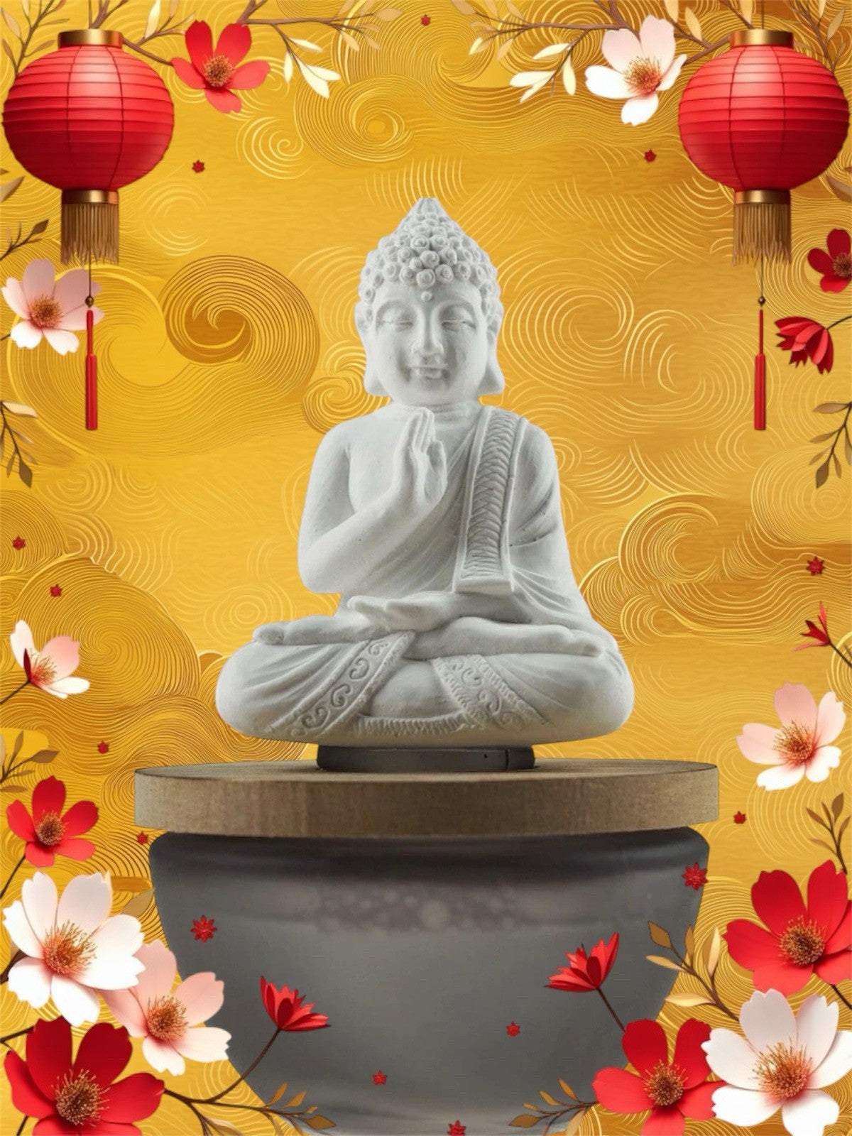 Buddha Aroma Diffuser Gift | Bamboo & White Tea | 100ml Reed Diffuser Figurine | 15cm