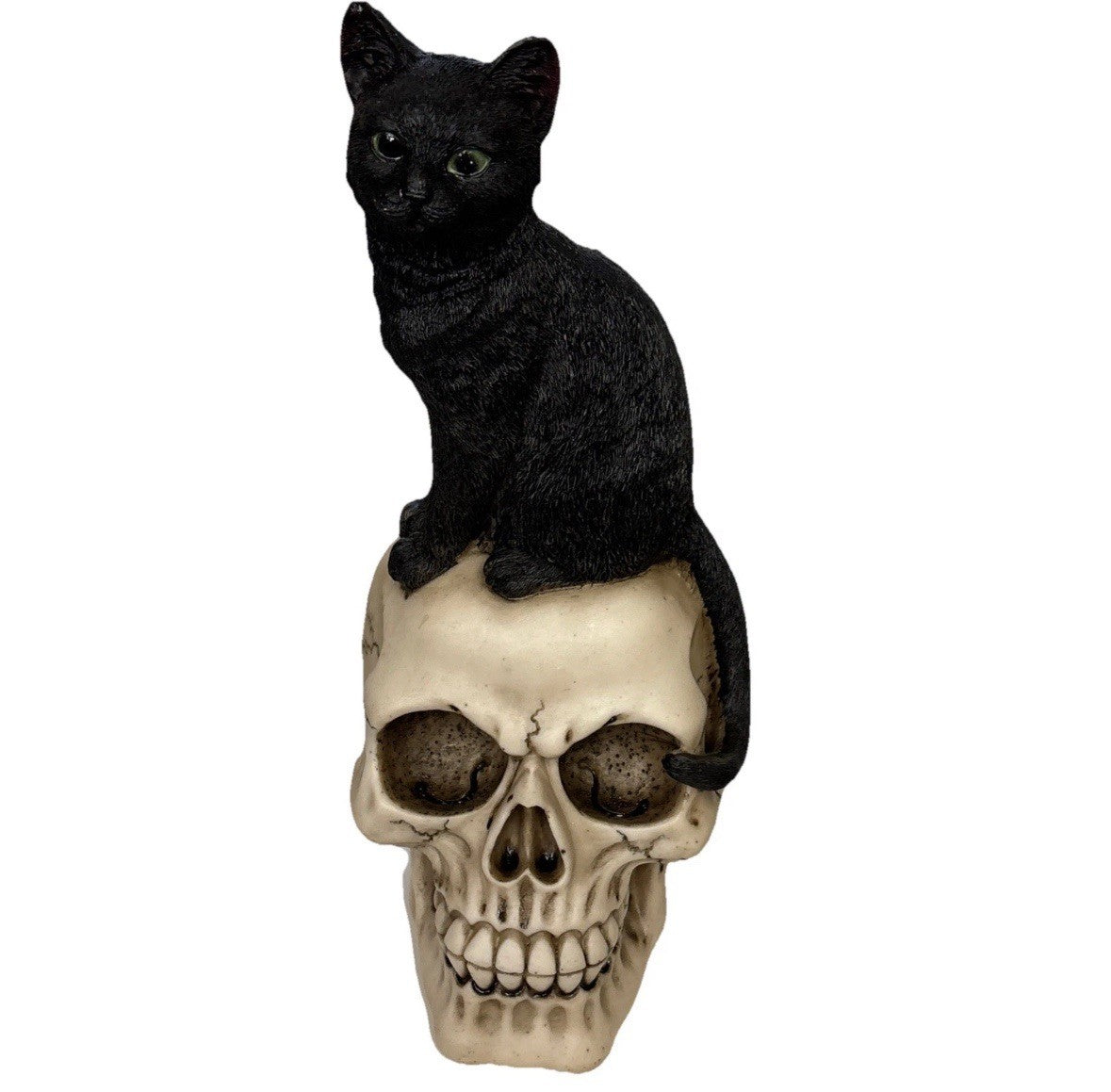 Nemesis Now Familiar Fate Cat & Skull Figurine 24.3cm | Gothic Wiccan Gift | Black Cat Skull Ornament