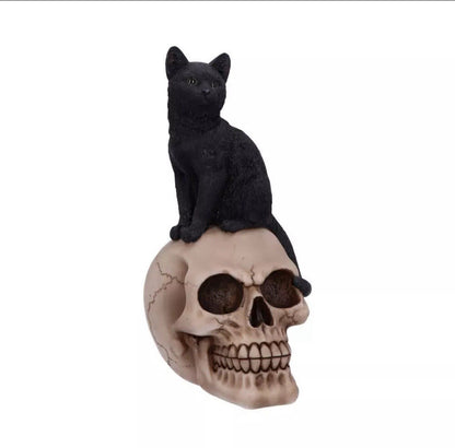 Nemesis Now Familiar Fate Cat & Skull Figurine 24.3cm | Gothic Wiccan Gift | Black Cat Skull Ornament