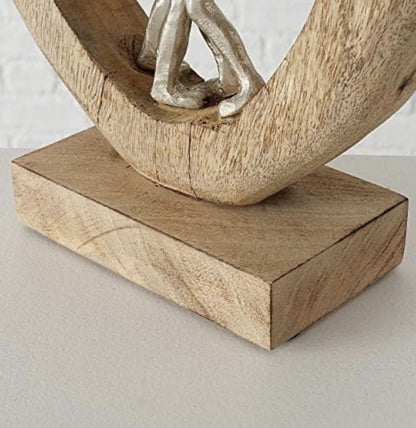 Handmade Couple Figurine Heart Sculpture | Mango Wood & Aluminium Silver | 30cm × 28cm | Home Décor