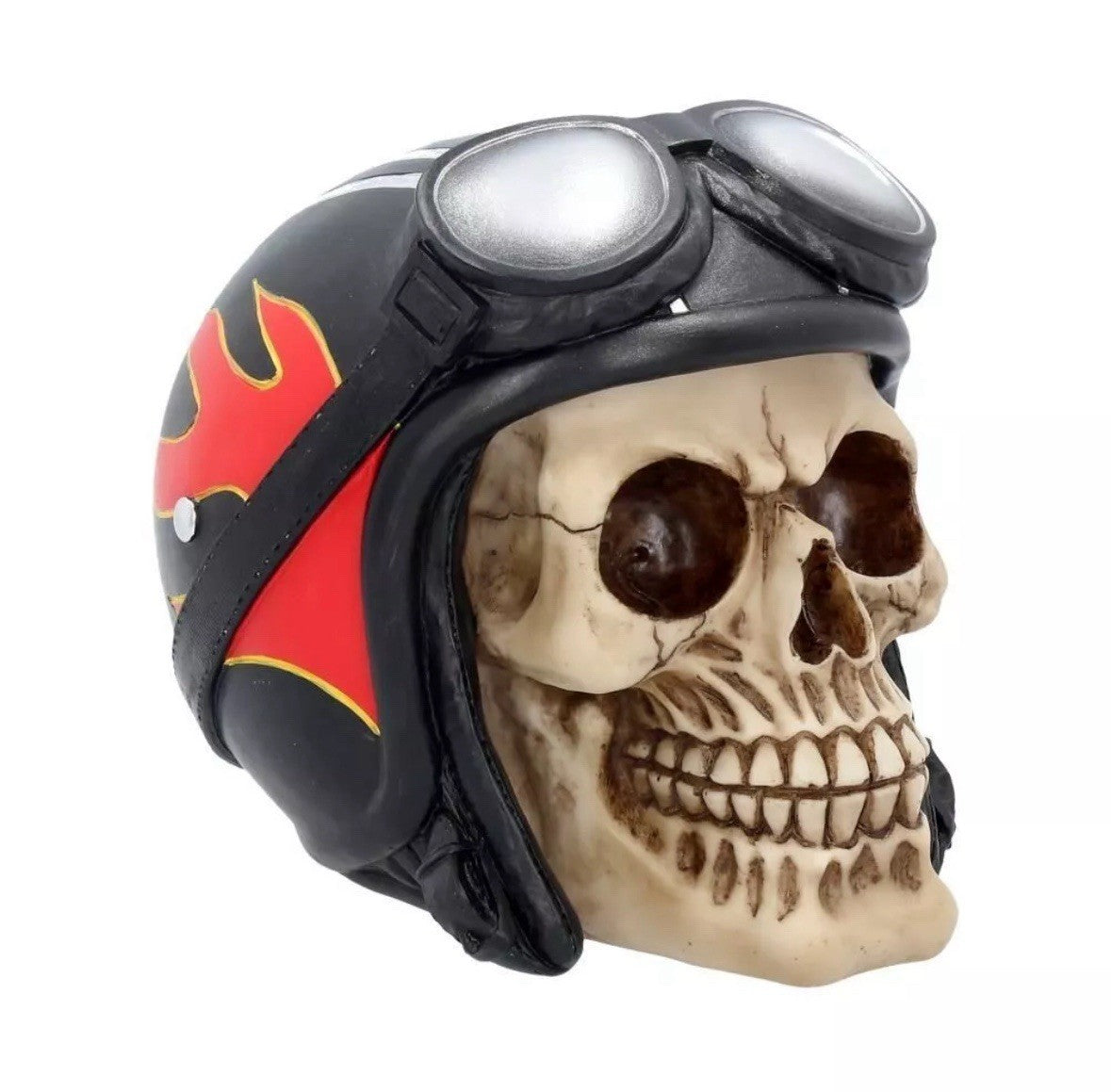 Nemesis Now Hell Fire Biker Skull Motorcycle Helmet Resin Ornament 15cm | Gothic Man Cave