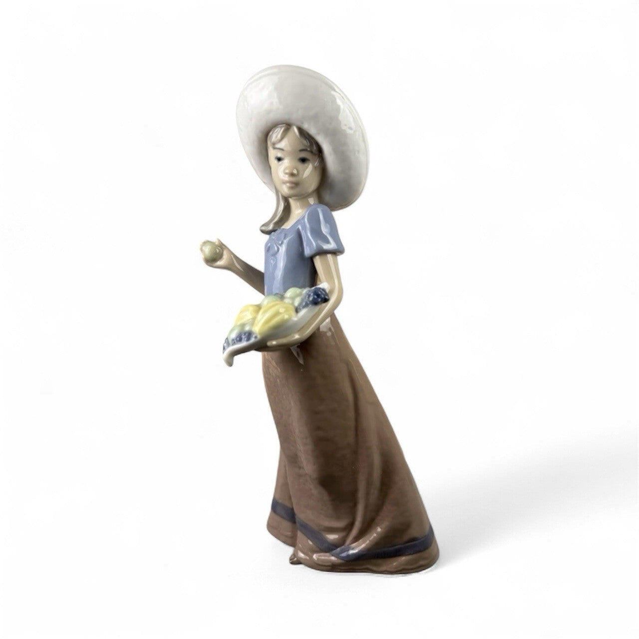 NAO by Lladro Young Spring Girl with Fruit | Hand-Painted Porcelain Figurine | Made in Spain | New Boxed