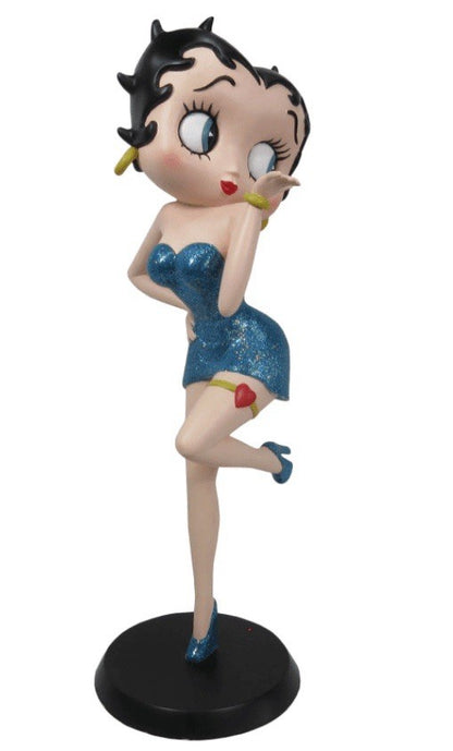Betty Boop Blue Glitter Blowing Kisses Collectible Figurine 32cm | Hand-Painted Resin Statue