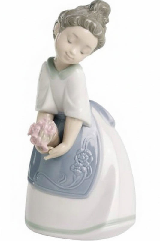 NAO by Lladro Pink Carnations Girl with Flowers | Hand-Painted Porcelain Figurine | MPN 02001518 | Made in Spain | New Boxed