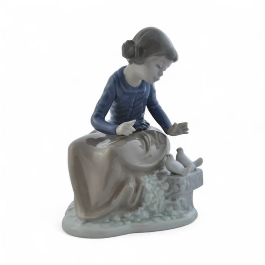 NAO by Lladro Girl Talking with Doves | Hand-Painted Porcelain Figurine | 02001090 | Made in Spain | New Boxed
