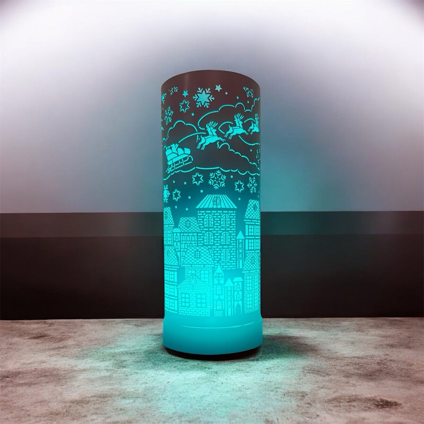 Christmas Aroma Oil Burner LED Colour Changing | Santa Sleigh Over Town | 25cm Electric | Festive Home Gift