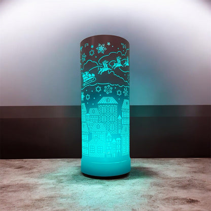 Christmas Aroma Oil Burner LED Colour Changing | Santa Sleigh Over Town | 25cm Electric | Festive Home Gift