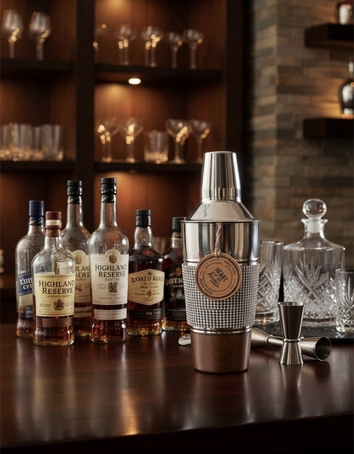 Retro Art Deco Crystal Cocktail Shaker 26cm | Diamanté Stainless Steel | Glamorous Home Bar Gift