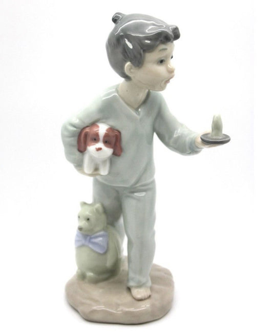 NAO by Lladro Boy with Teddy and Candlestick to Bed | Hand-Painted Porcelain Figurine | Made in Spain | New Boxed