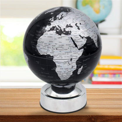Rotating World Globe Black & Silver 24cm | Battery Operated | Educational Desktop Gift | Leonardo LP48993