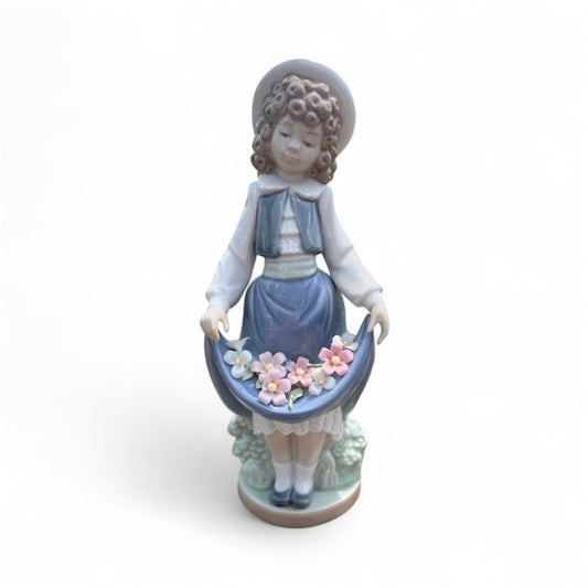 NAO by Lladro School Girl with Flowers | Hand-Painted Porcelain Figurine | MPN 01005 | Made in Spain | New Boxed