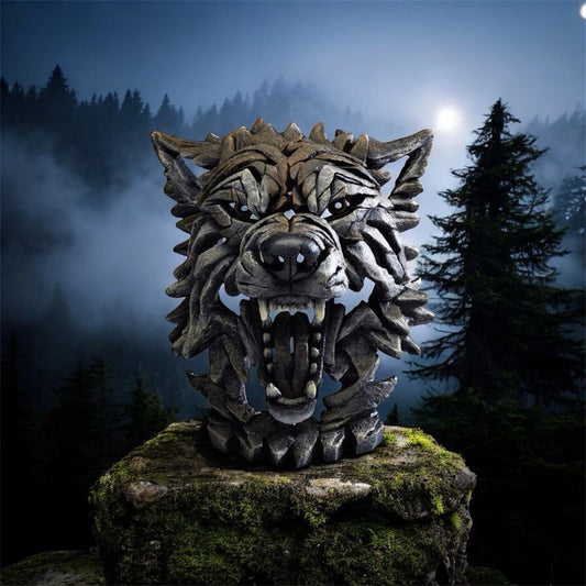 Edge Sculpture Wolf Bust Timber | Matt Buckley Hand-Painted Contemporary Wildlife Sculpture 35.5cm