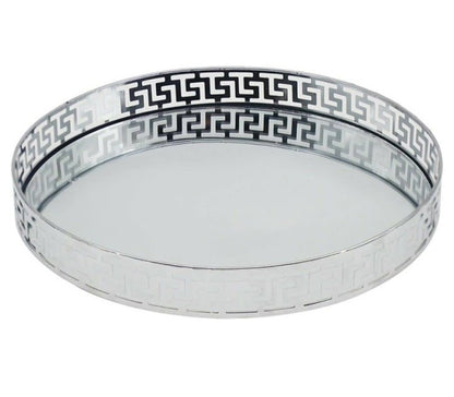 Large Round Silver Mirror Tray 32cm | Heavy Solid Metal | Designer Style Vanity Serving Tray
