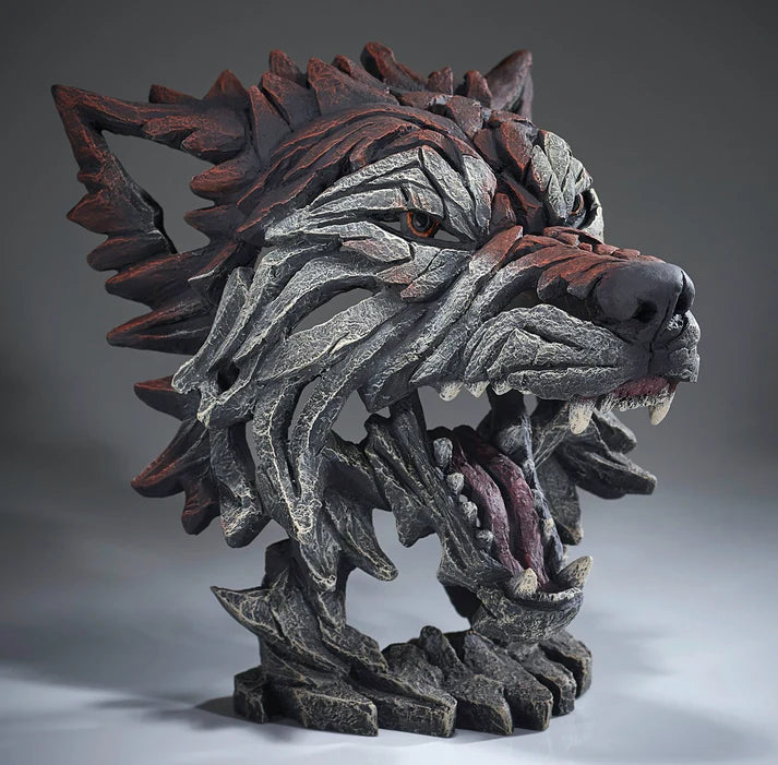 Edge Sculpture Wolf Bust Timber | Matt Buckley Hand-Painted Contemporary Wildlife Sculpture 35.5cm