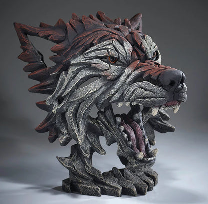 Edge Sculpture Wolf Bust Timber | Matt Buckley Hand-Painted Contemporary Wildlife Sculpture 35.5cm